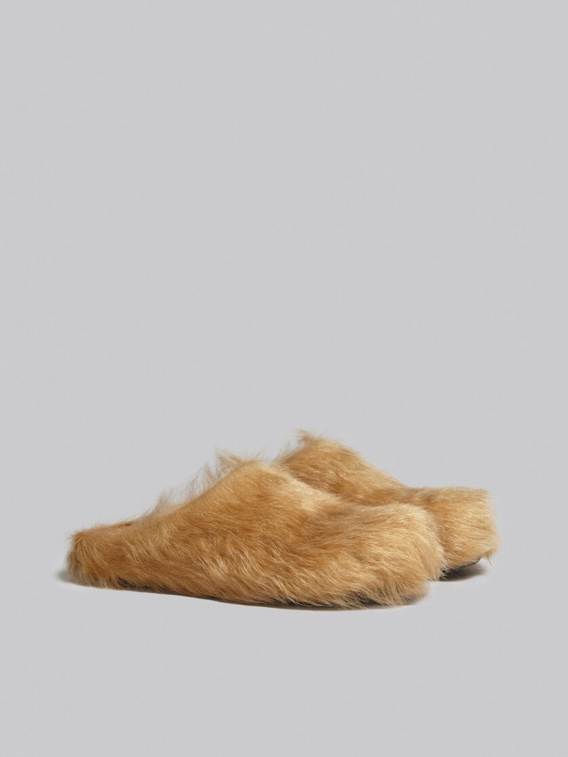 Marni Long-hair Calfskin Fussbett Sabot Μπεζ | ZGRMJ98306