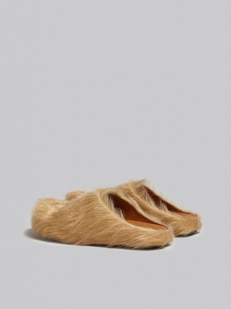 Marni Long-hair Calfskin Fussbett Sabot Μπεζ | ZGRMJ98306