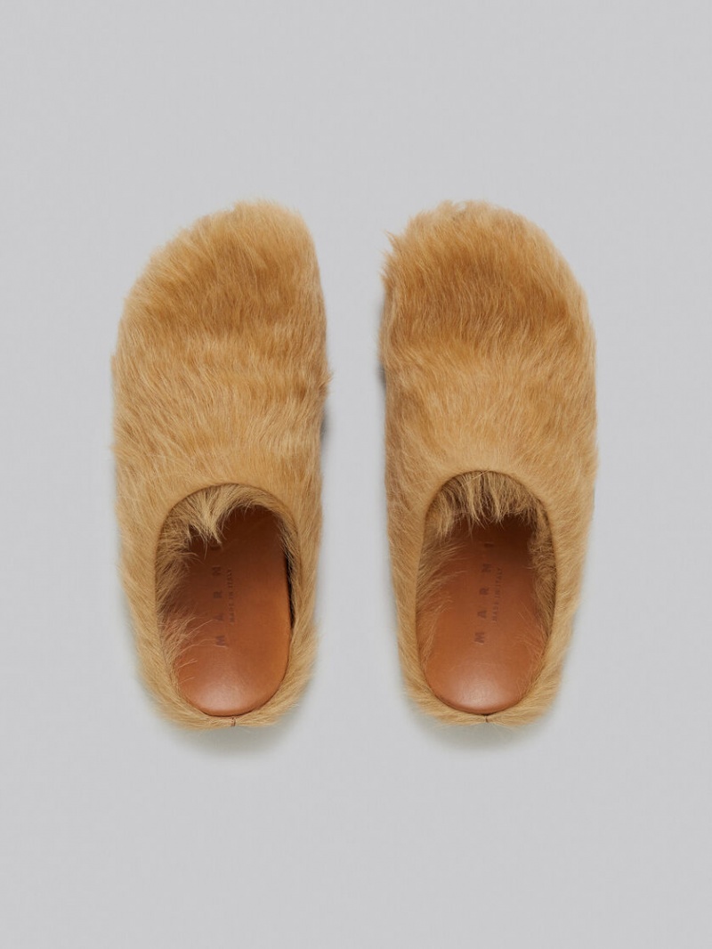 Marni Long-hair Calfskin Fussbett Sabot Μπεζ | ZGRMJ98306
