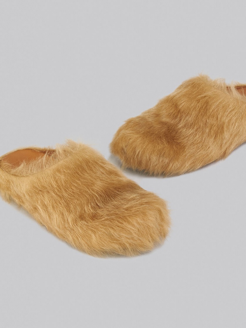 Marni Long-hair Calfskin Fussbett Sabot Μπεζ | ZGRMJ98306