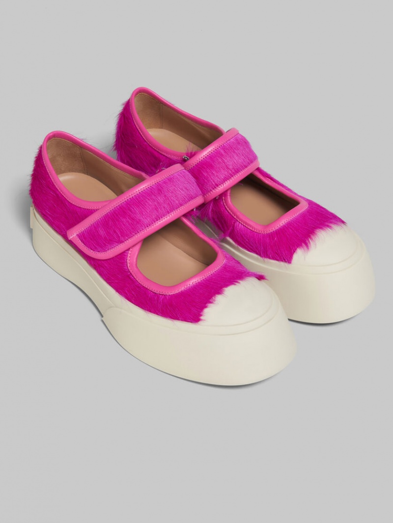 Marni Long-hair Calfskin Mary Jane Sneaker φουξια | ZGRNQ17553