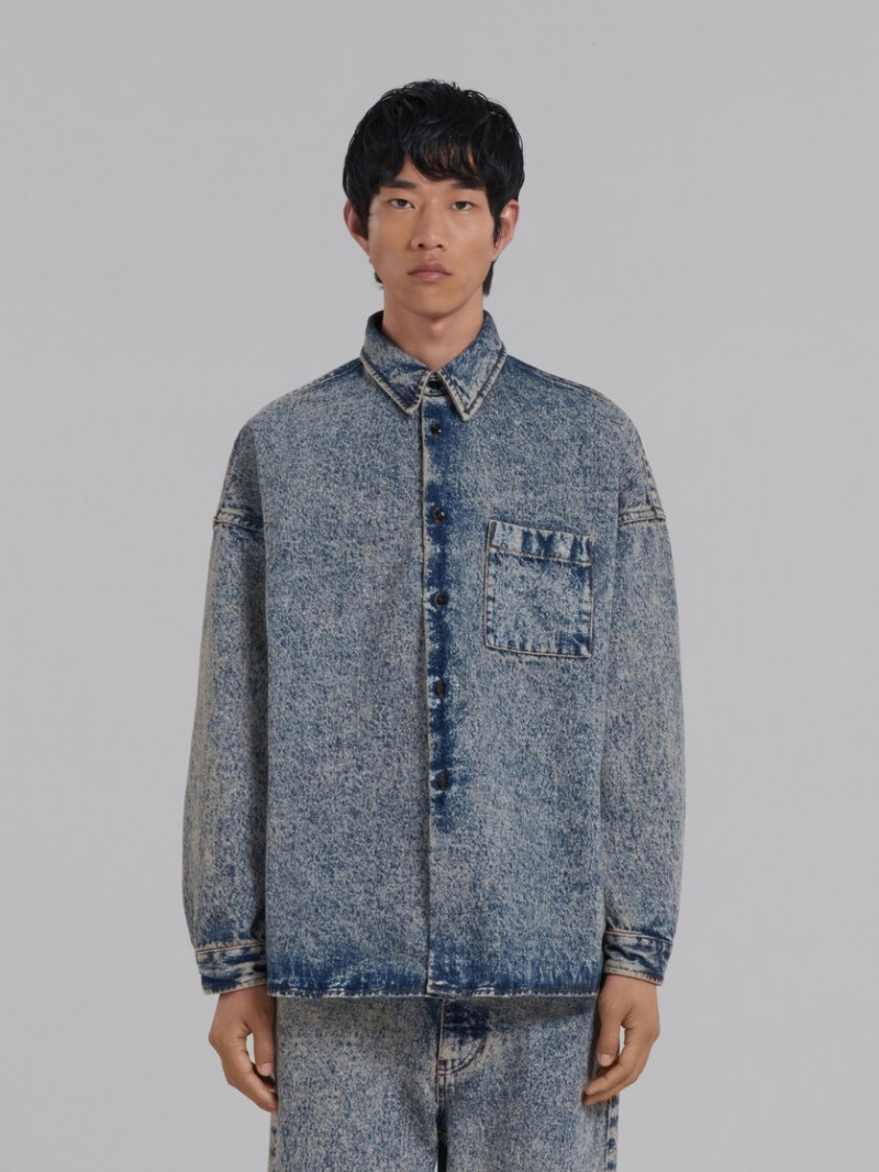 Marni Marble-dyed Denim Shirt ροζ μπλε | EGRVG66947