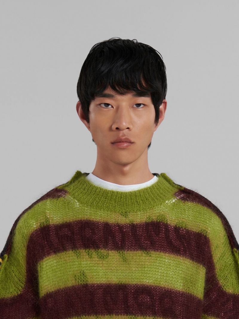 Marni Mohair And Μαλλί πουλοβερ With Multicolour Stripes καφε πρασινο | GRJZR74557