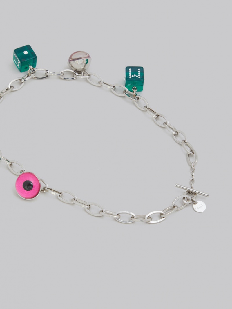 Marni Necklace With Eye And Dice Charms πρασινο ροζ | MGRFT74890