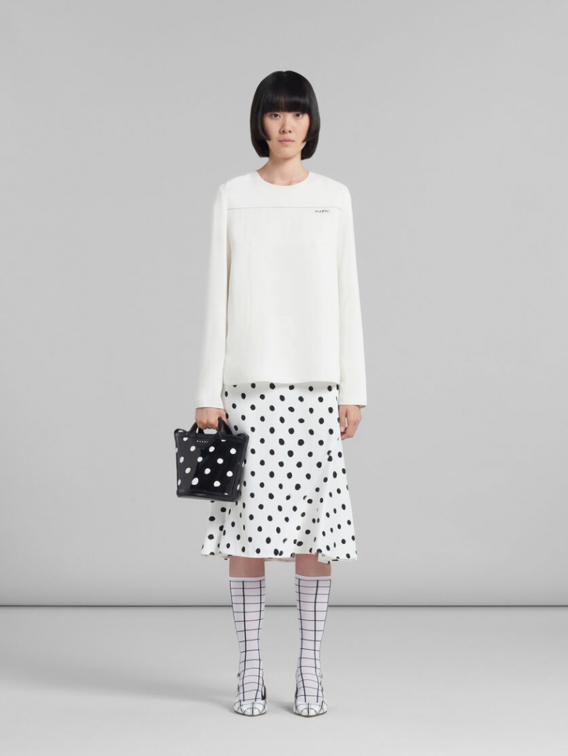 Marni Polka-dot λουστρινι δερματινα Tropicalia Mini Bucket Bag μαυρα ασπρα | XGRGW60691