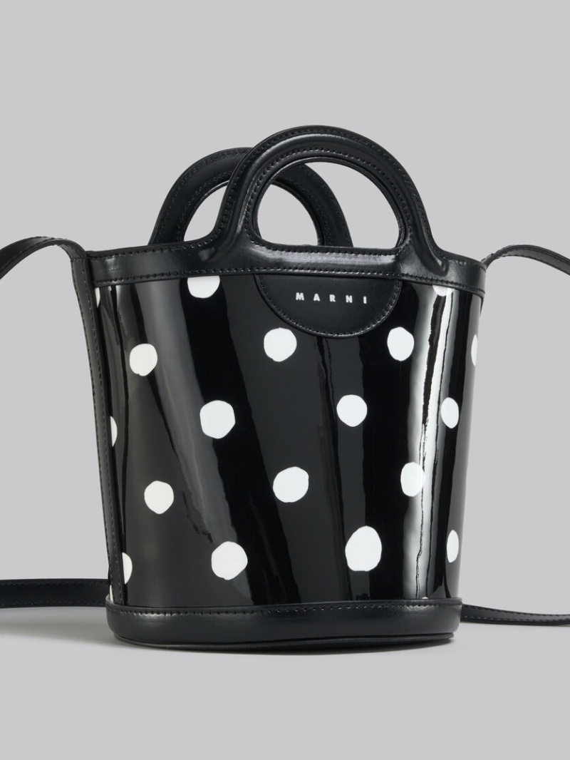 Marni Polka-dot λουστρινι δερματινα Tropicalia Mini Bucket Bag μαυρα ασπρα | XGRGW60691