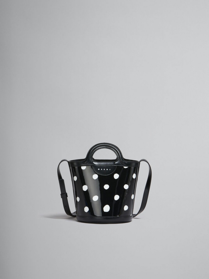 Marni Polka-dot λουστρινι δερματινα Tropicalia Mini Bucket Bag μαυρα ασπρα | XGRGW60691