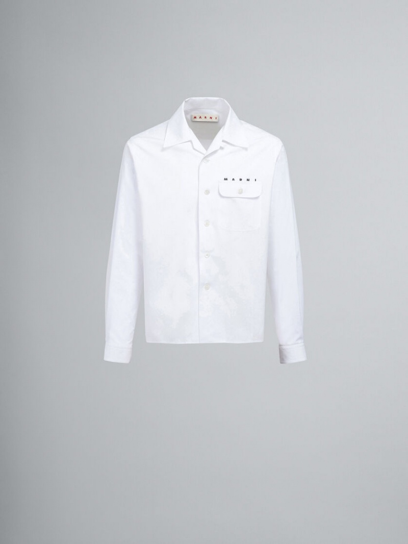 Marni Poplin Long-sleeved Logo Bowling Shirt ασπρα | GRXBR90551