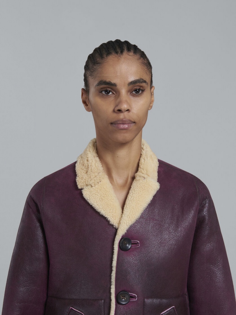 Marni Reversible Burgundy Shearling Jacket μπορντο | GRCIF46602