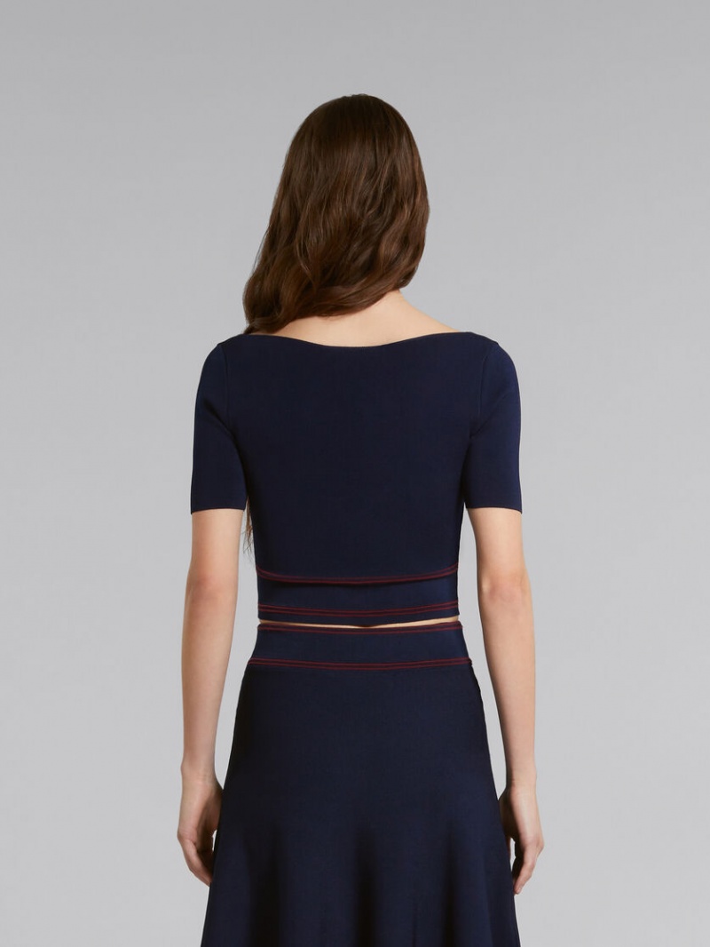 Marni Scoop-neck Top With Logo Hem μπλε | PGRQX64754