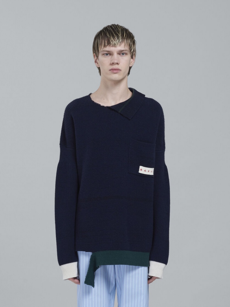Marni Shetland Μαλλί And βαμβακερα Crewneck πουλοβερ μαυρα | UGRTG70094