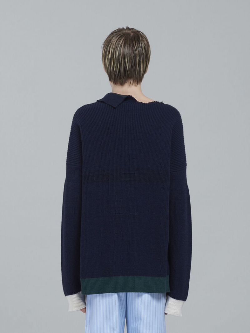 Marni Shetland Μαλλί And βαμβακερα Crewneck πουλοβερ μαυρα | UGRTG70094