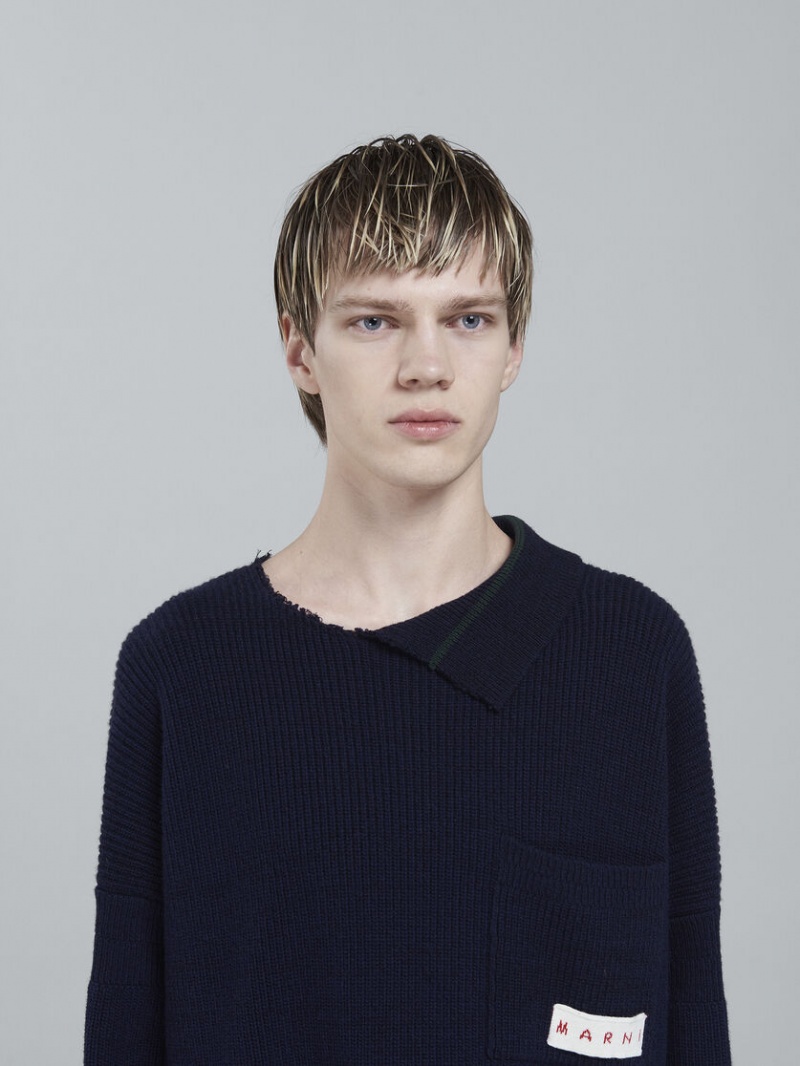 Marni Shetland Μαλλί And βαμβακερα Crewneck πουλοβερ μαυρα | UGRTG70094