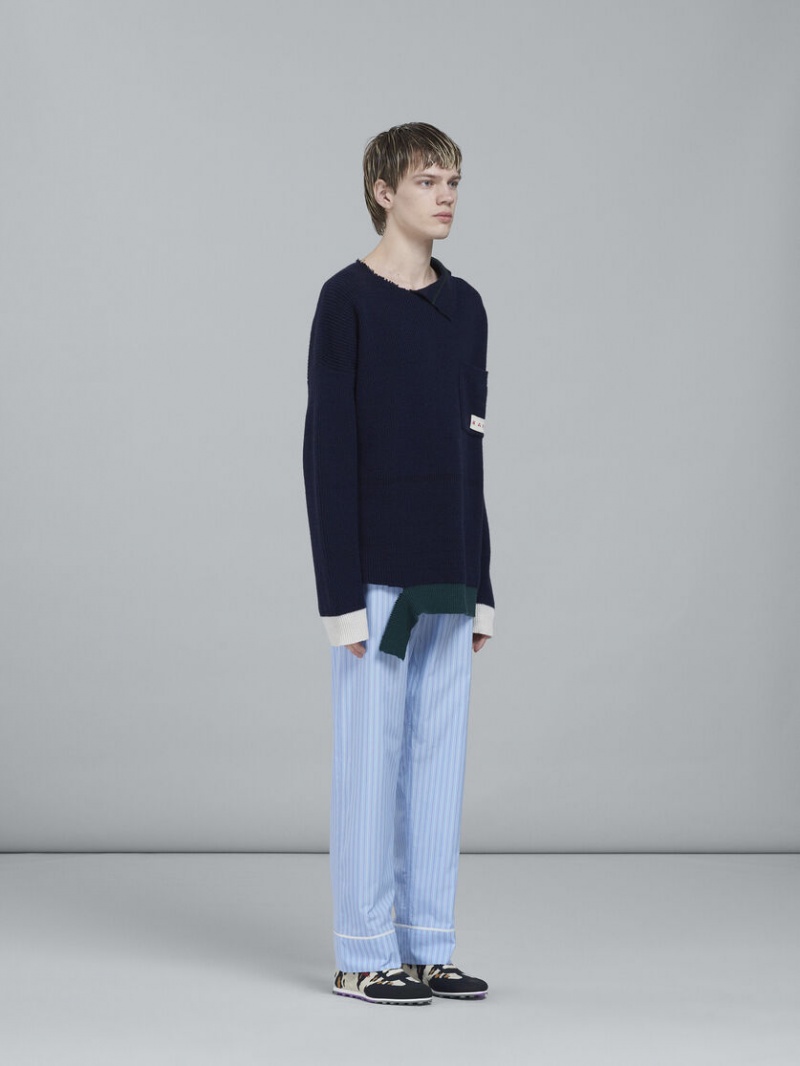 Marni Shetland Μαλλί And βαμβακερα Crewneck πουλοβερ μαυρα | UGRTG70094