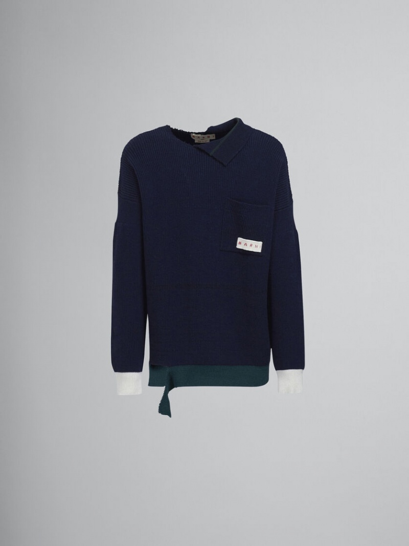 Marni Shetland Μαλλί And βαμβακερα Crewneck πουλοβερ μαυρα | UGRTG70094