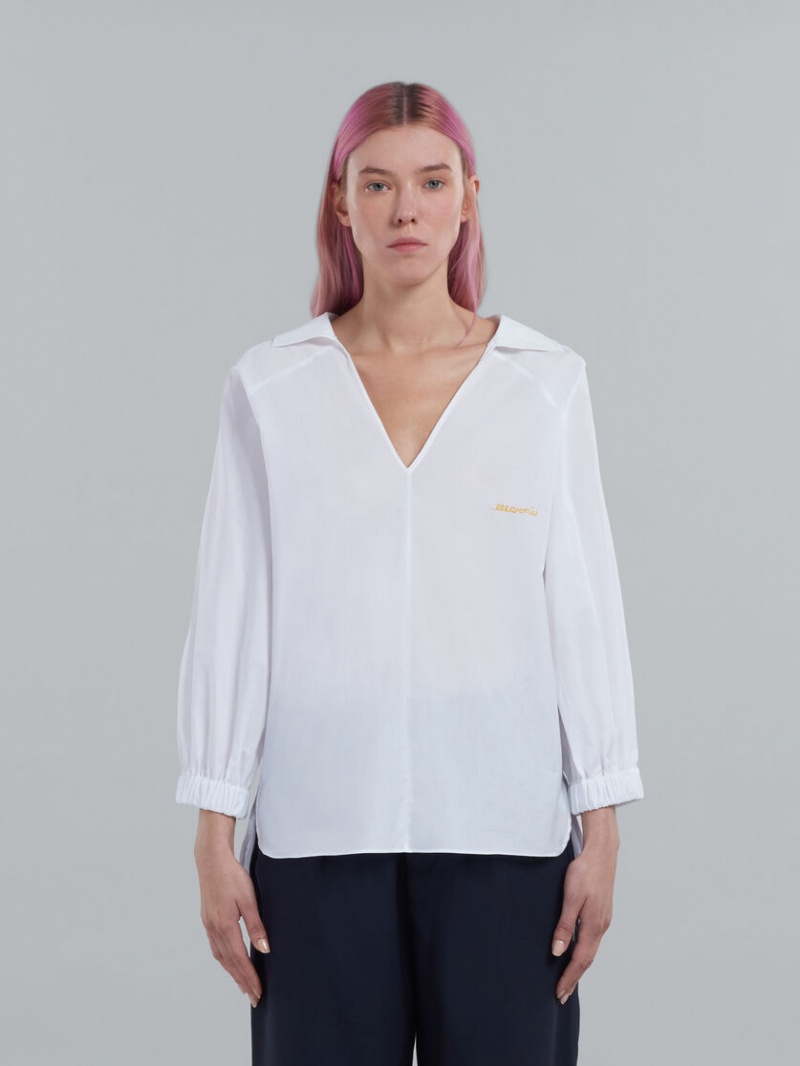 Marni Square-neck Top In Bio Poplin ασπρα | LGRTR10048