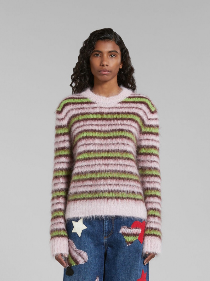 Marni Stripes Mohair And Μαλλί πουλοβερ ροζ πρασινο | GRJBT49184
