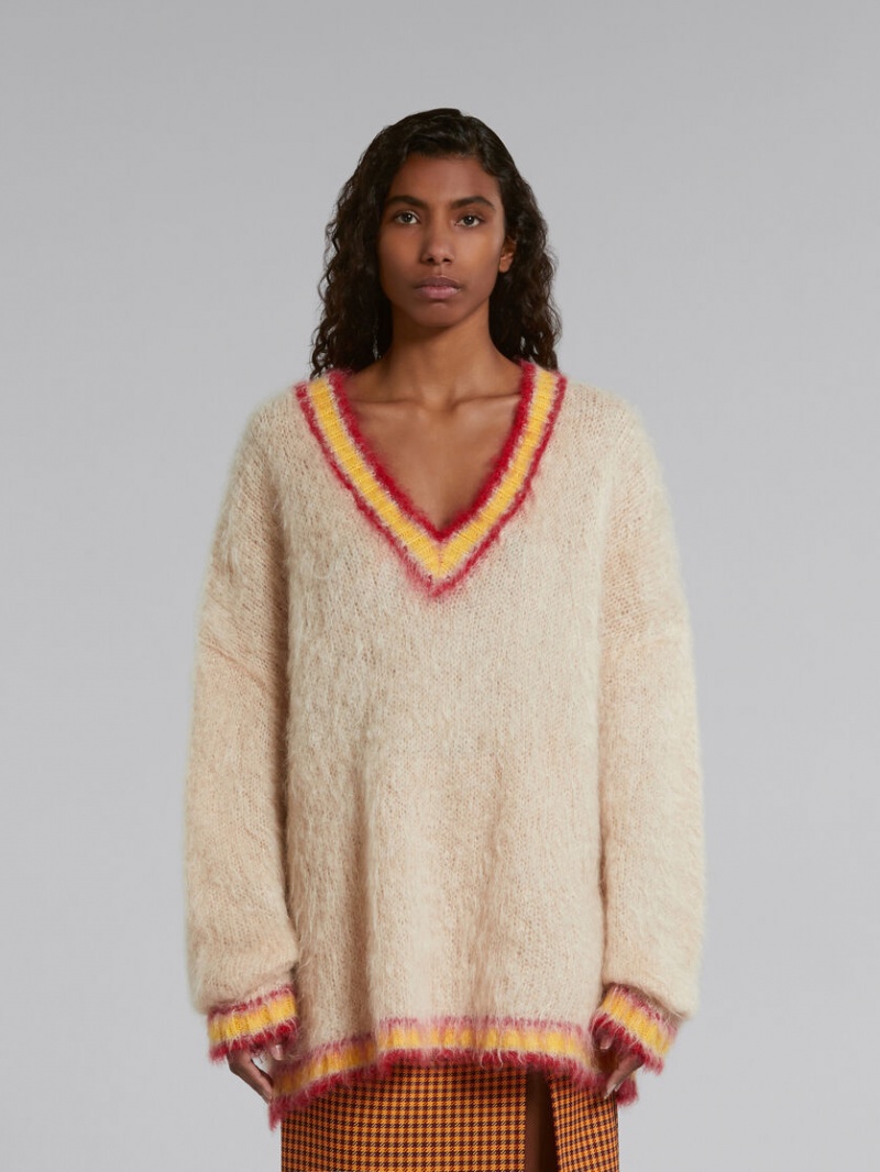 Marni Tan Mohair Jumper With Ριγέ Trims καφε | QGRWA68080