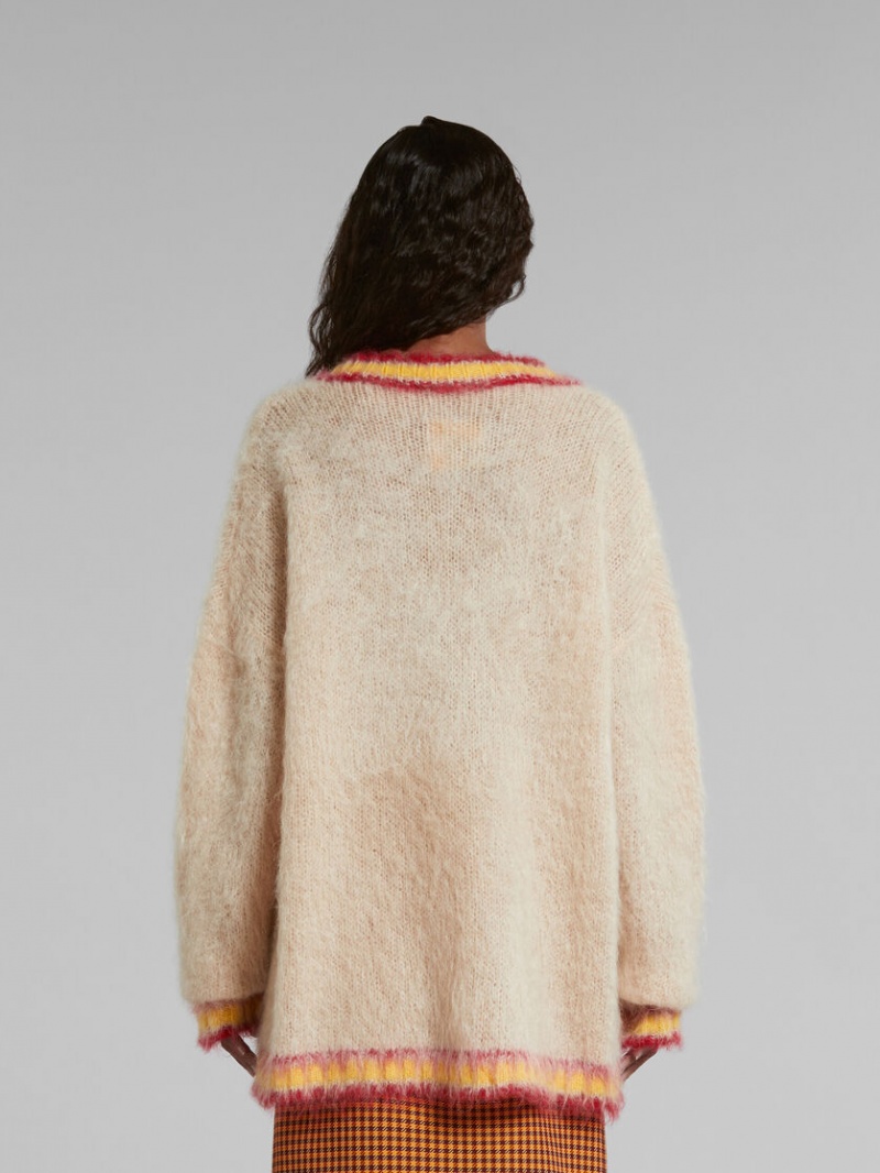 Marni Tan Mohair Jumper With Ριγέ Trims καφε | QGRWA68080