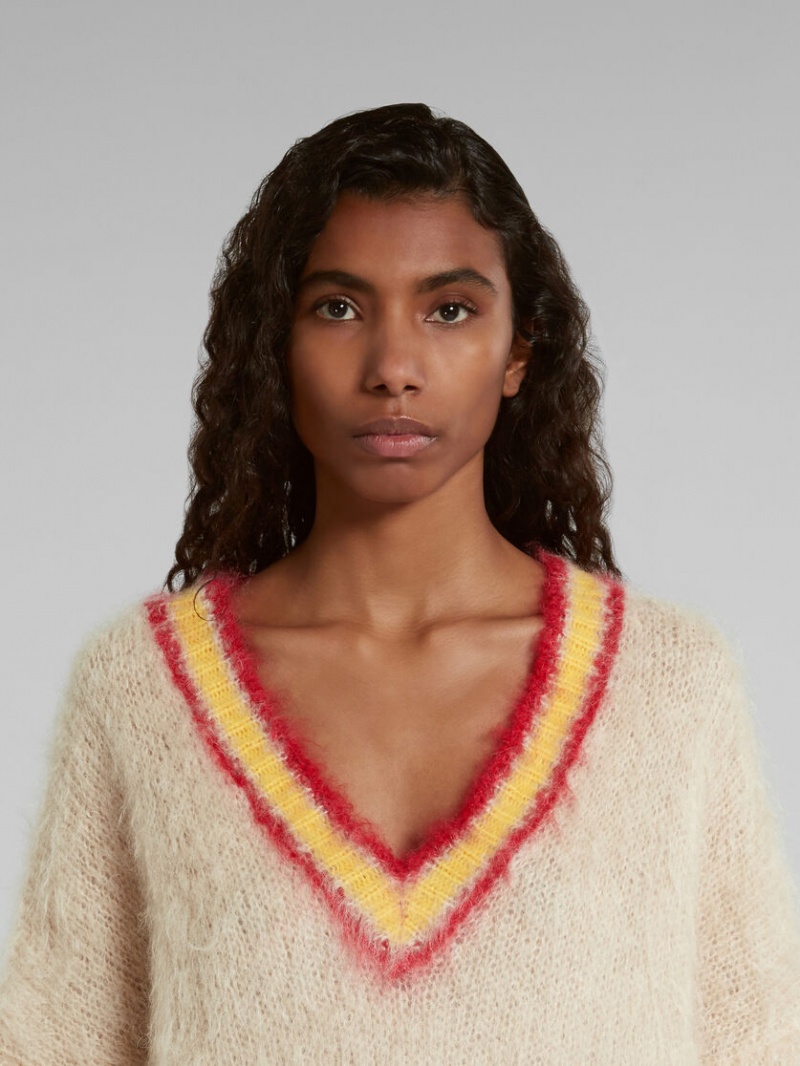 Marni Tan Mohair Jumper With Ριγέ Trims καφε | QGRWA68080