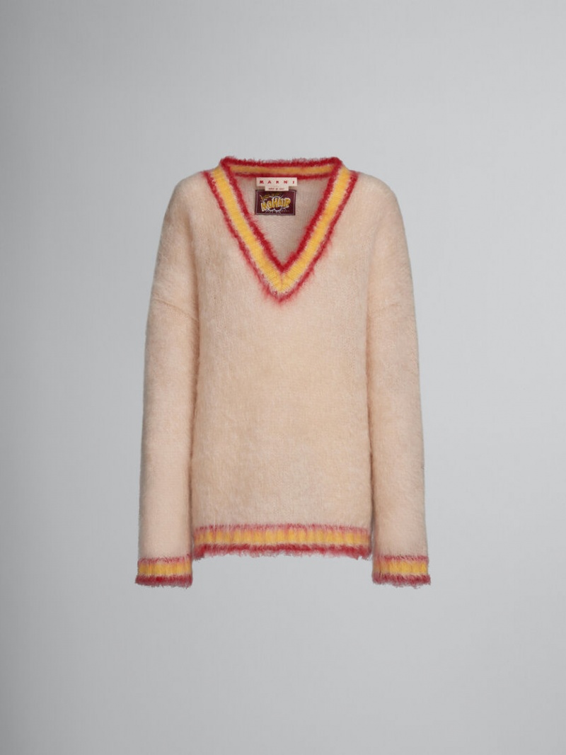 Marni Tan Mohair Jumper With Ριγέ Trims καφε | QGRWA68080