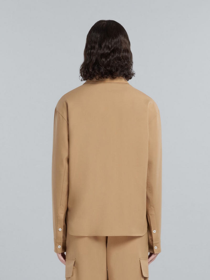 Marni Tropical Μαλλί Shirt With Embroidered Logo Μπεζ | PGRER87441
