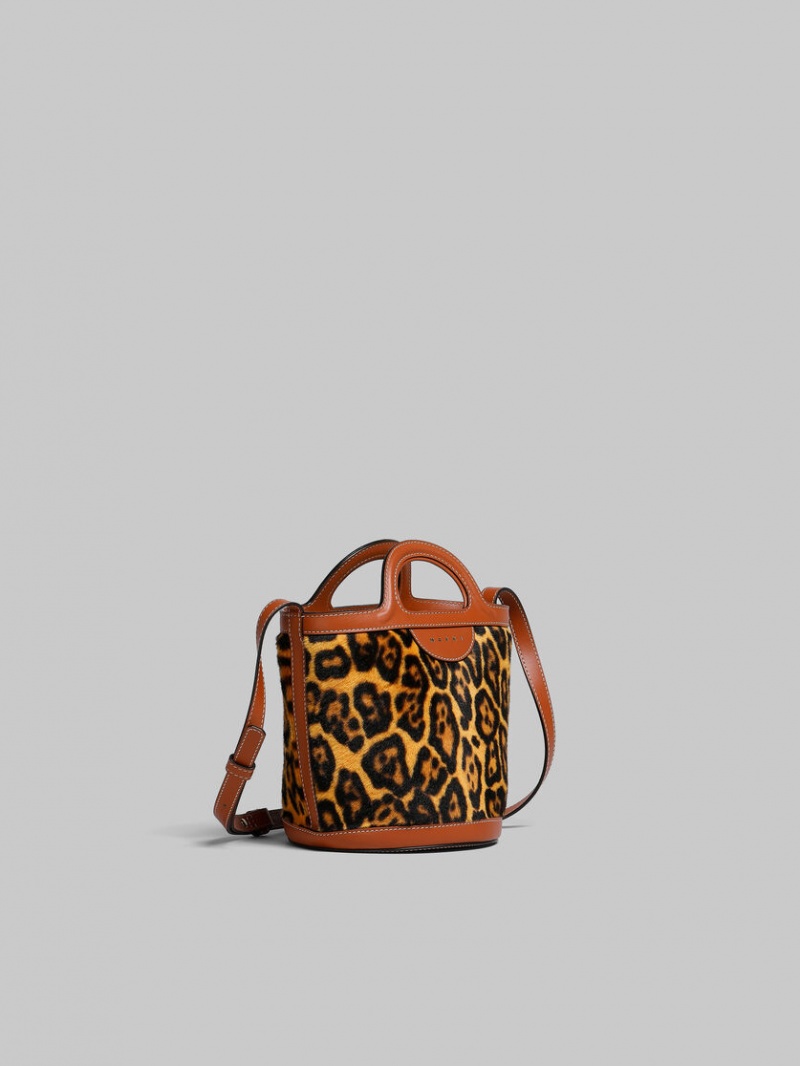Marni Tropicalia Mini Bucket Bag κοντο-hair Shearling λεοπαρ | GRNZX63849