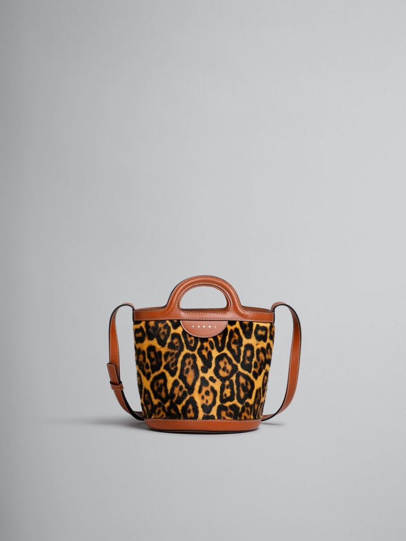Marni Tropicalia Mini Bucket Bag κοντο-hair Shearling λεοπαρ | GRNZX63849