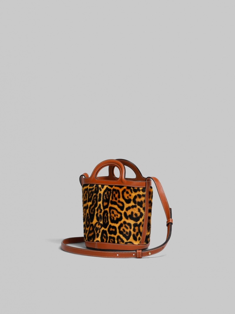 Marni Tropicalia Mini Bucket Bag κοντο-hair Shearling λεοπαρ | BGRSD71497
