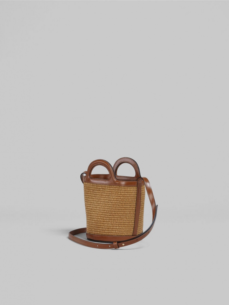 Marni Tropicalia Small Bucket Bag δερματινα And Raffia καφε | GGREC74806
