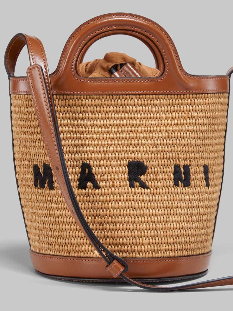 Marni Tropicalia Small Bucket Bag δερματινα And Raffia καφε | GGREC74806