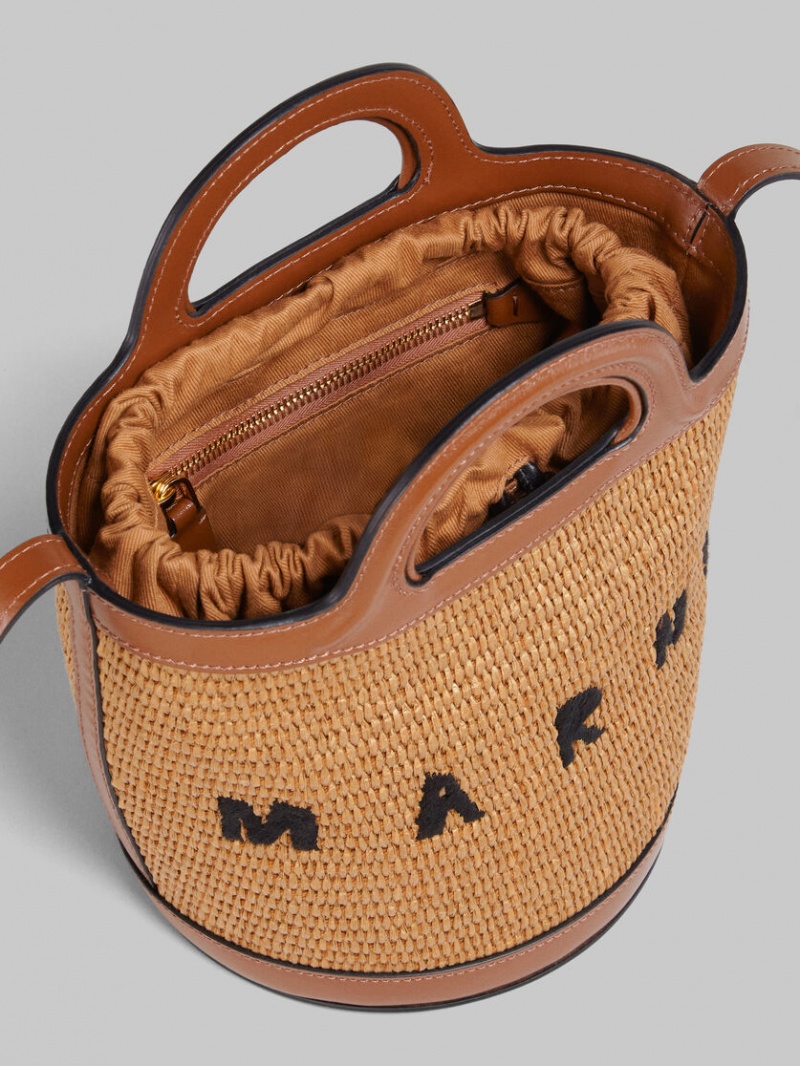 Marni Tropicalia Small Bucket Bag δερματινα And Raffia καφε | GGREC74806