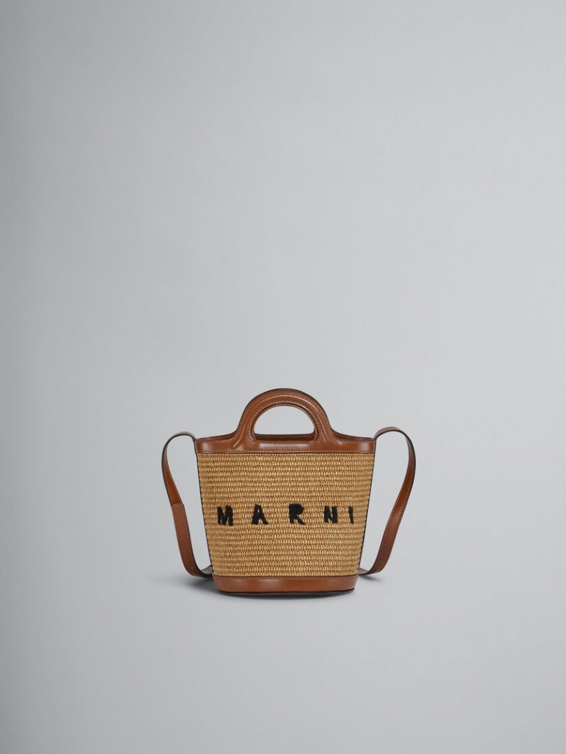 Marni Tropicalia Small Bucket Bag δερματινα And Raffia καφε | GGREC74806