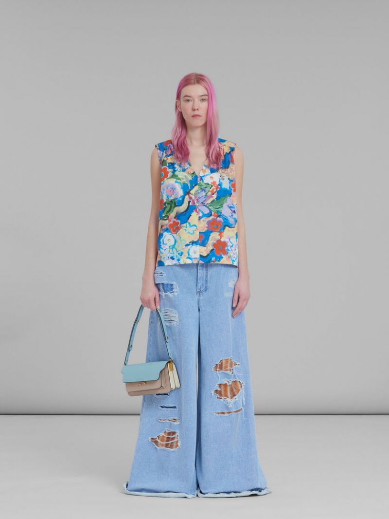 Marni Trunk Bag E/W δερματινα ανοιχτο μπλε Μπεζ | GREGJ84597