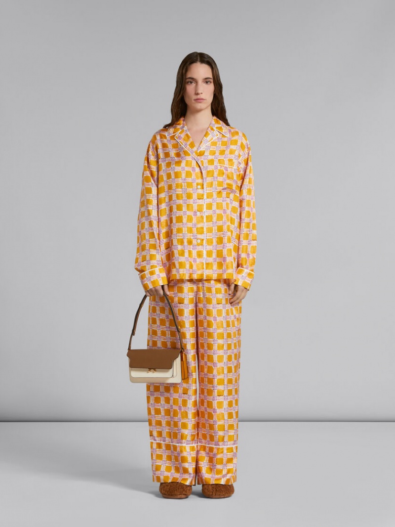 Marni Trunk Bag E/W δερματινα καφε ασπρα πορτοκαλι | YGRVQ62149