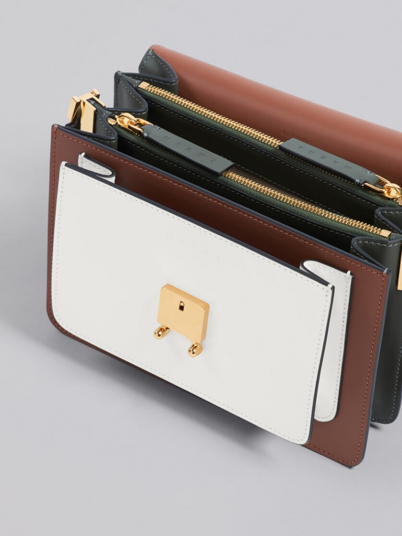 Marni Trunk Medium Bag δερματινα καφε ασπρα πρασινο | LGRSX92451