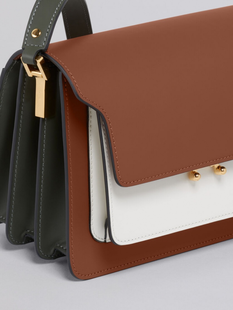 Marni Trunk Medium Bag δερματινα καφε ασπρα πρασινο | LGRSX92451