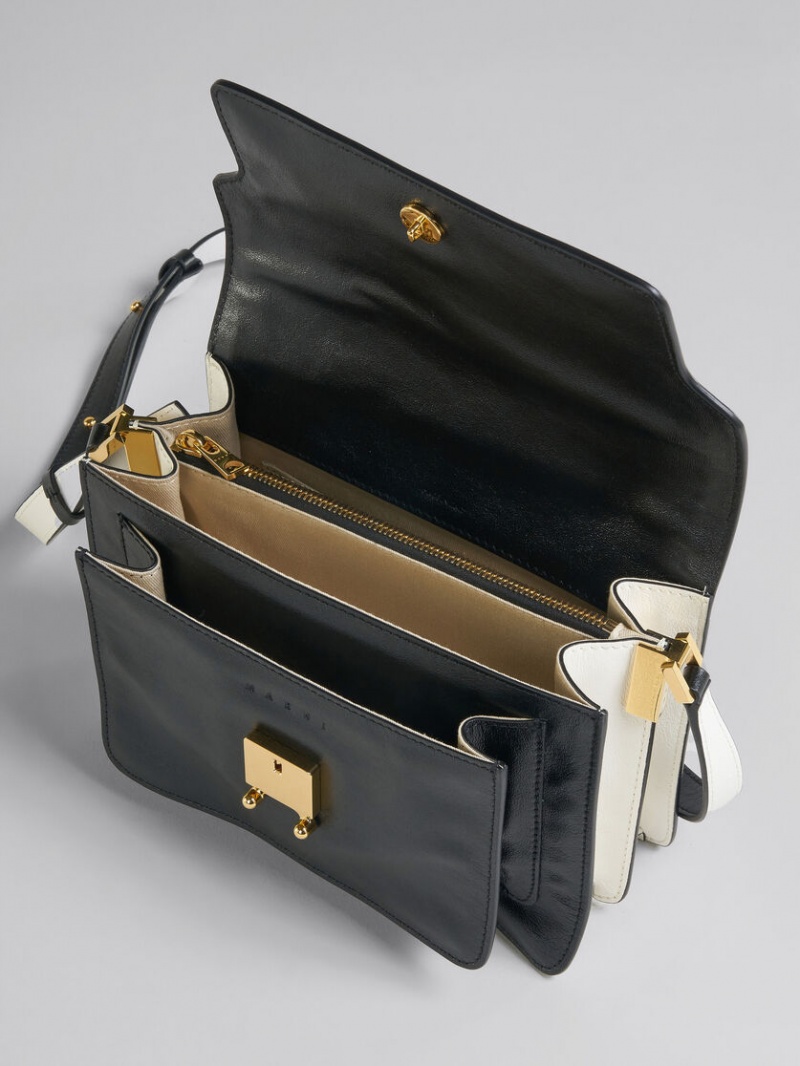 Marni Trunk Soft Medium Bag δερματινα μαυρα ασπρα | FGRHY27429