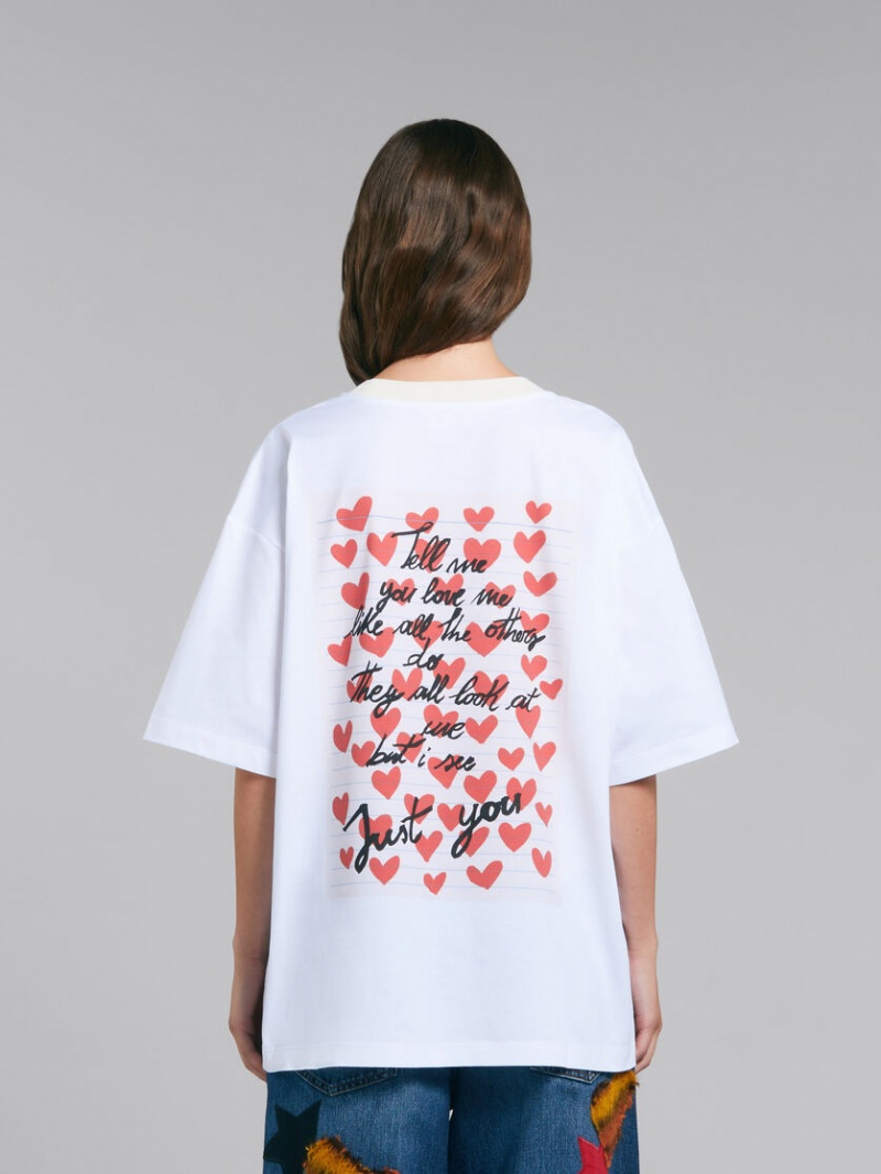 Marni T-shirt With Hearts Print ασπρα | MGRHR66230