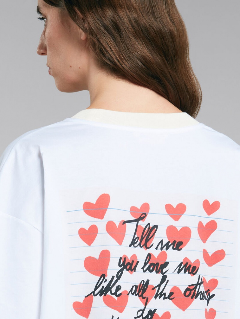 Marni T-shirt With Hearts Print ασπρα | MGRHR66230