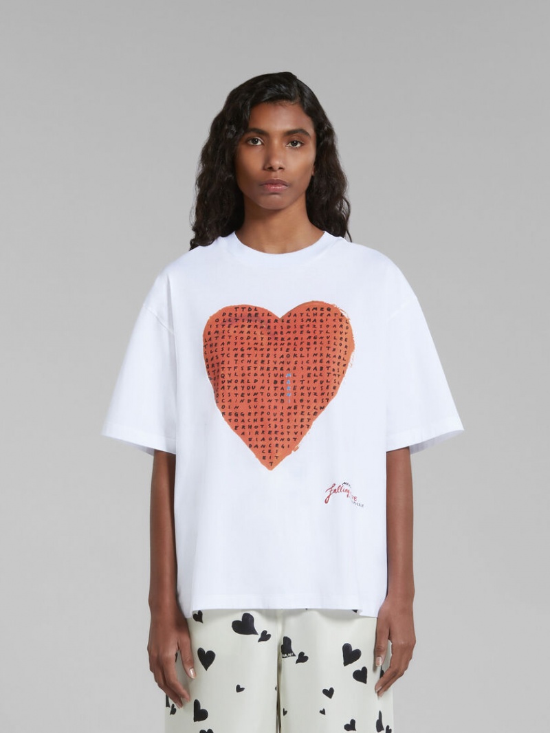 Marni T-shirt With Wordsearch Heart Print ασπρα | YGRGT98569