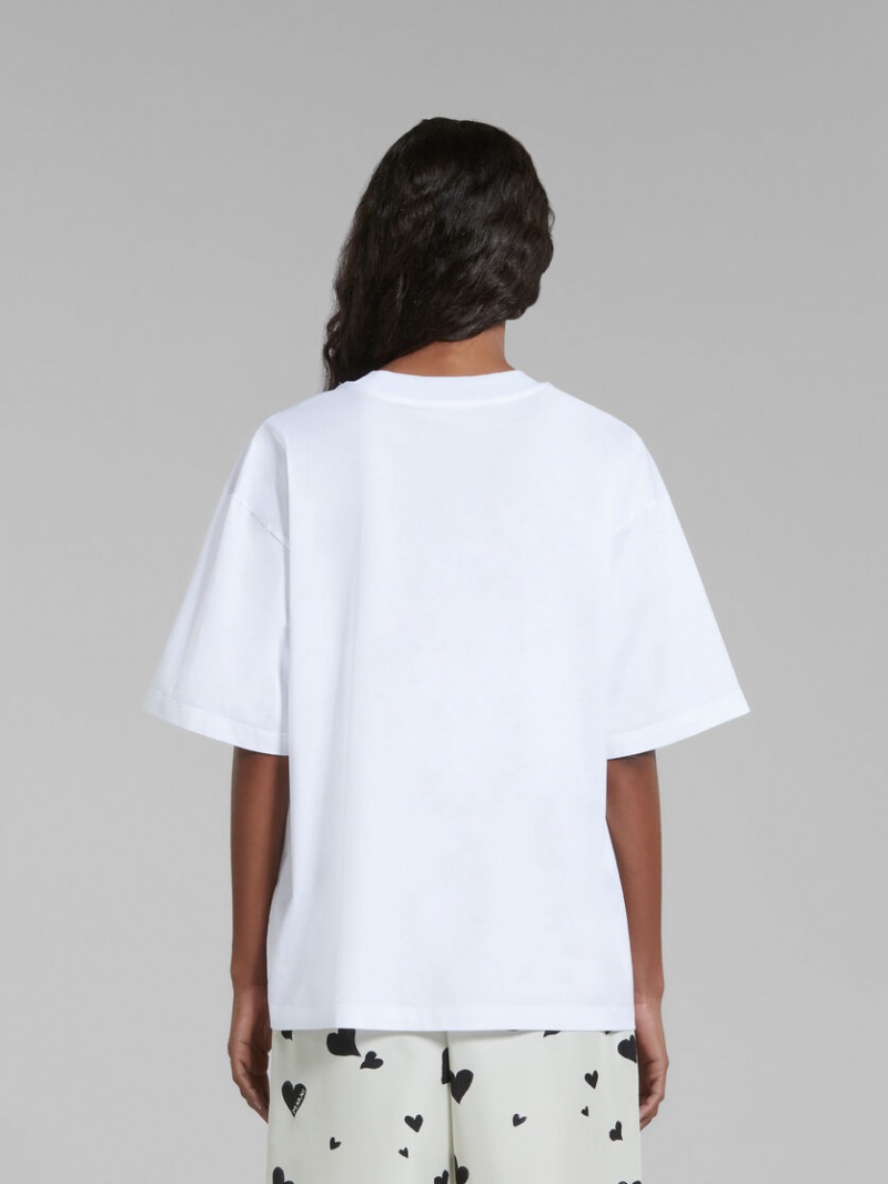 Marni T-shirt With Wordsearch Heart Print ασπρα | YGRGT98569