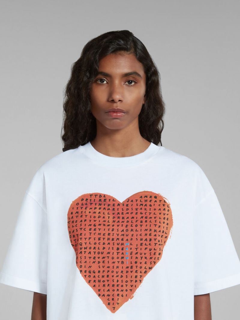 Marni T-shirt With Wordsearch Heart Print ασπρα | YGRGT98569