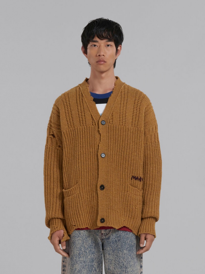Marni Virgin Μαλλί Cardigan With Nibbled Hem καφε | GRJKU16048