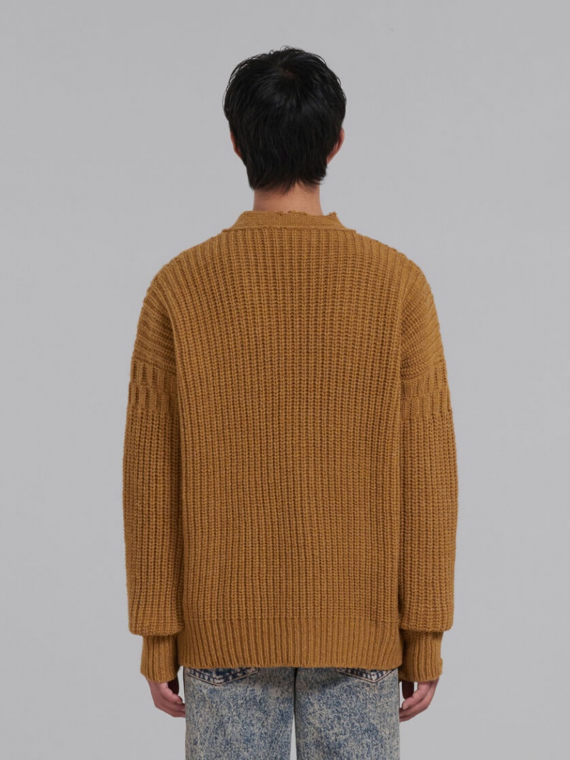 Marni Virgin Μαλλί Cardigan With Nibbled Hem καφε | GRJKU16048