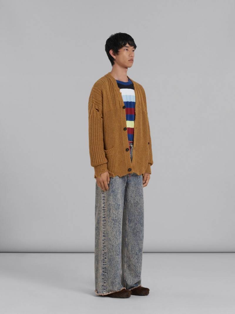 Marni Virgin Μαλλί Cardigan With Nibbled Hem καφε | GRJKU16048