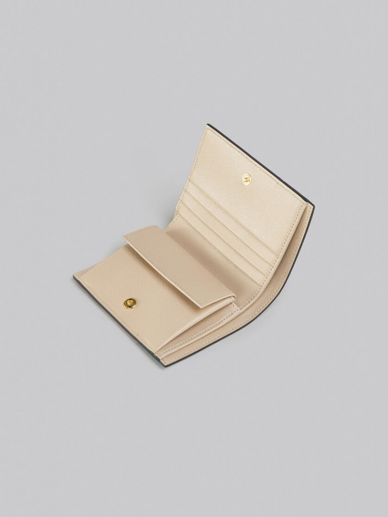 Marni δερματινα Bi-fold Wallet πρασινο ασπρα Μπεζ | GREGJ14521