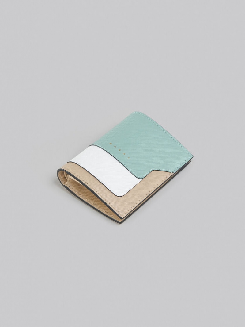 Marni δερματινα Bi-fold Wallet πρασινο ασπρα Μπεζ | GREGJ14521