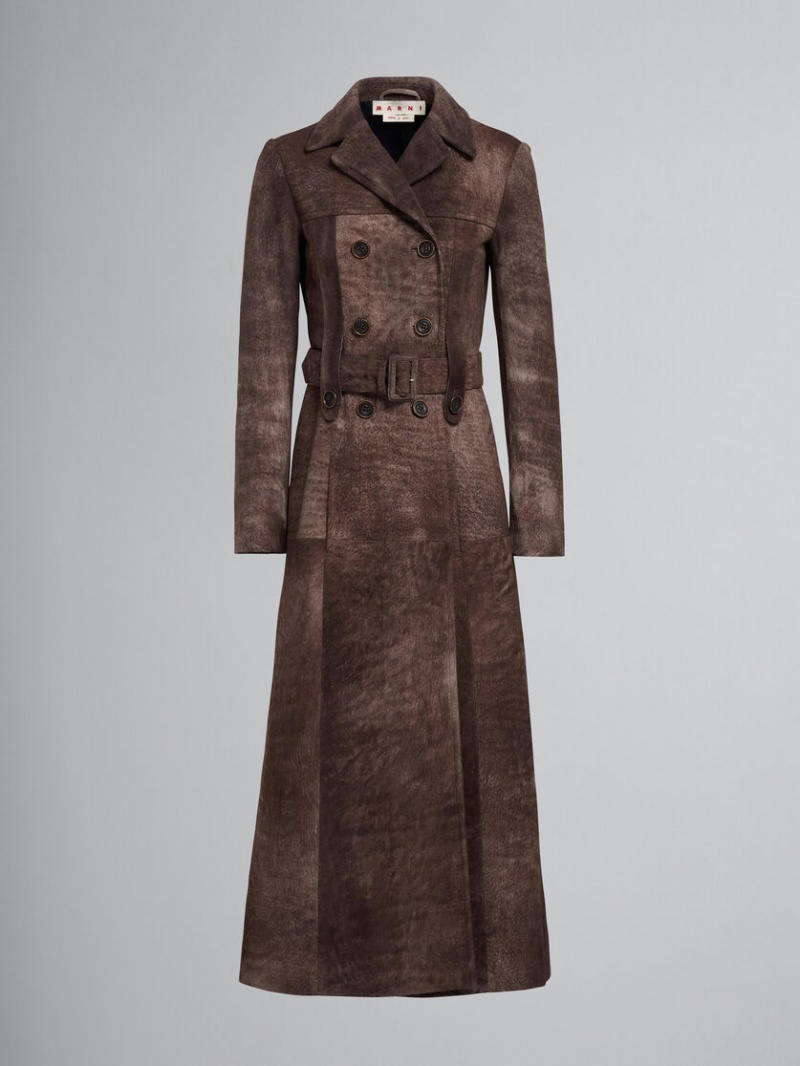 Marni δερματινα Coat σκούρο καφε | YGRVQ62081