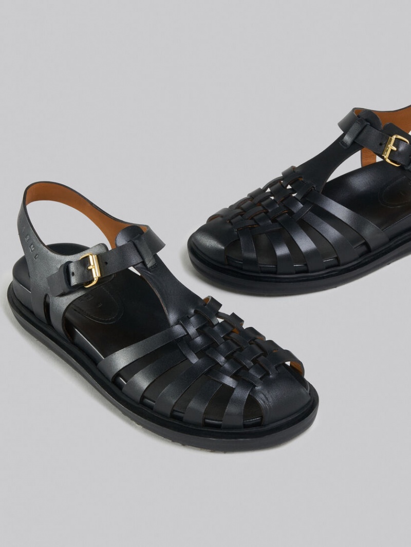 Marni δερματινα Fisherman's Sandal μαυρα | GRICD23461